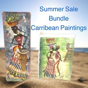 Two Original Jubilant Handmade Paintings from the Caribbean.